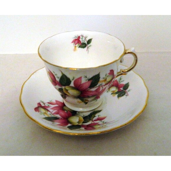Vintage Royal Vale Bone China Tea Cup Saucer Set 7627 Pink Bell Flower Gold Trim - Picture 3 of 14
